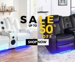 Chicago Deluxe Movie Theater Loveseat Recliner with LED Lights & Speaker